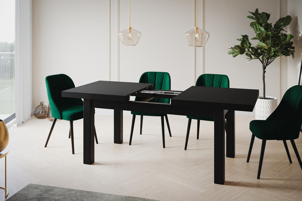 ESSZIMMERTISCH CLASSIC, ausziehbarer Tisch 170-250X90X78 cm, Farbe: Schwarz, mit Holzbeinen in Farbe Schwarz - Schwarz, Holzwerkstoff (170/90/78cm) - Alpi-Möbel