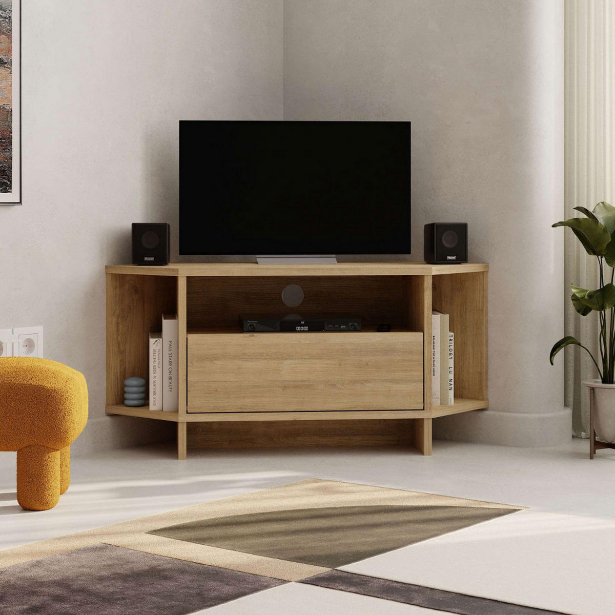 ECK-LOWBOARD mit 1 Tür aus Holz, L95,7 cm - Cano - Klares Holz - Eschefarben, Holz (96/45/35cm) - Drawer