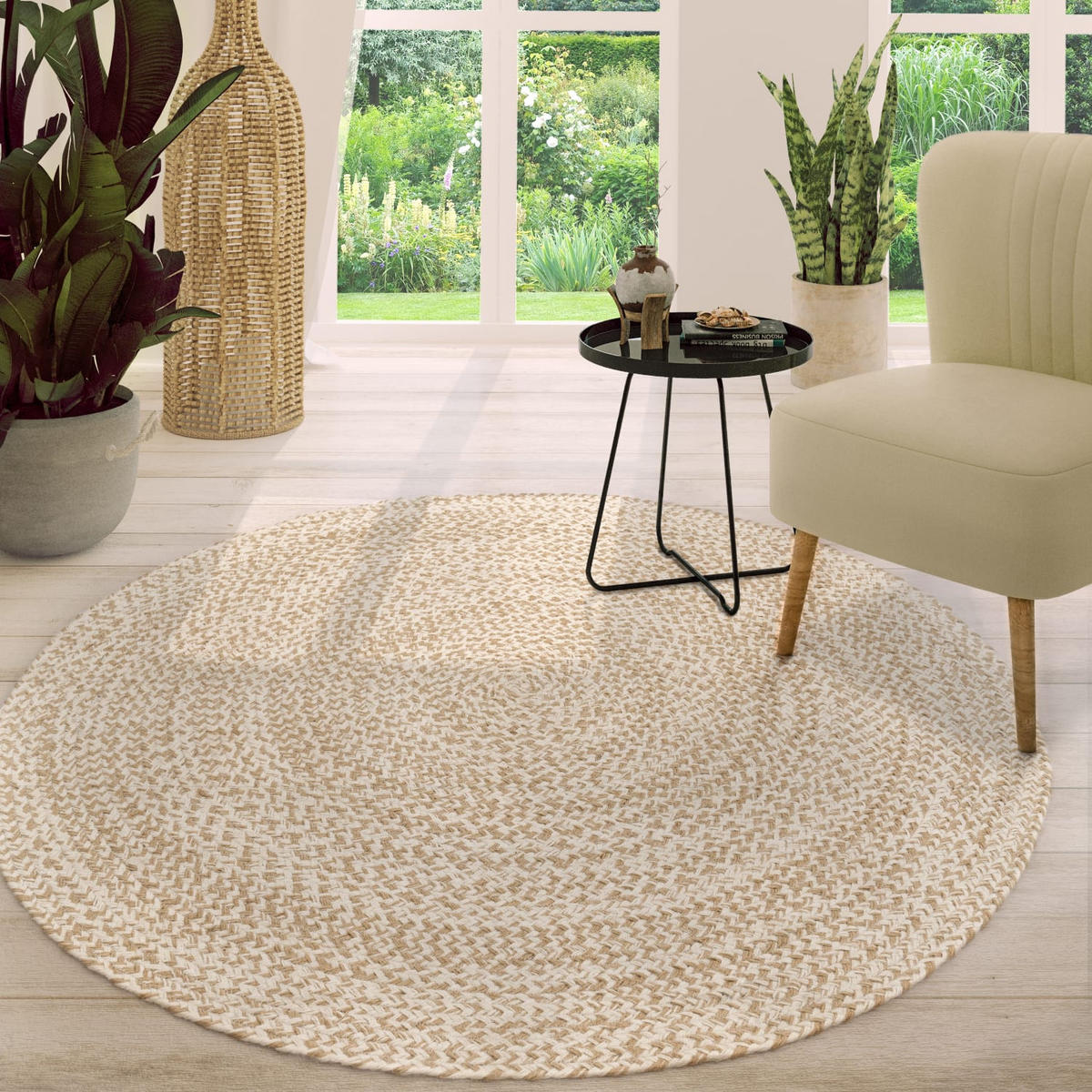 FLACHWEBETEPPICH Cutout Beige Ø 200 cm - Beige, Naturmaterialien (200/200cm) - TT Home