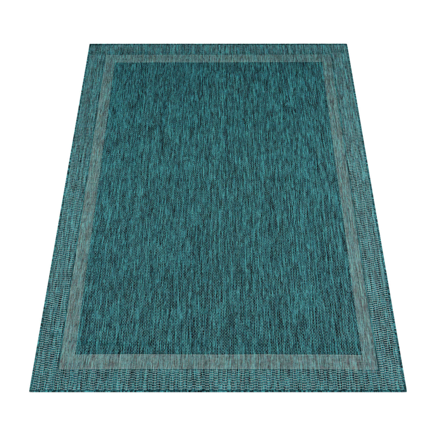 OUTDOOR Teppich Unifarben mit Bordüre Balkon, Terrasse schmutzabweisend Türkis Rechteckig 200x280 - Türkis, Textil (200/280cm) - KADIMA DESIGN