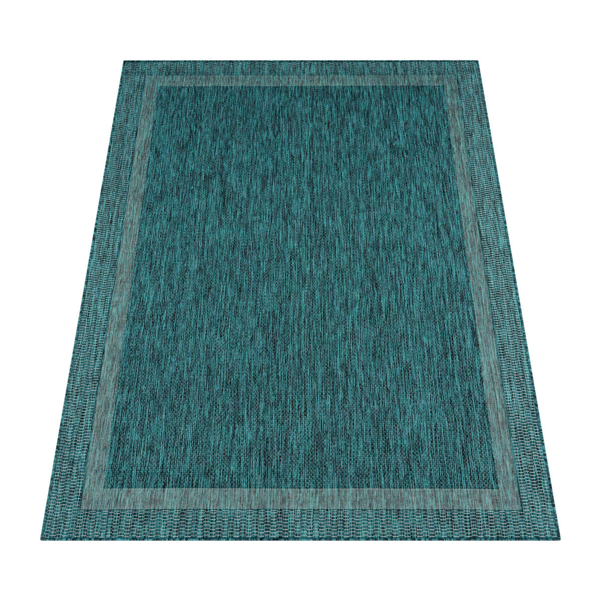 OUTDOOR Teppich Unifarben mit Bordüre Balkon, Terrasse schmutzabweisend Türkis Läufer 80x150 - Türkis, Textil (80/150cm) - KADIMA DESIGN