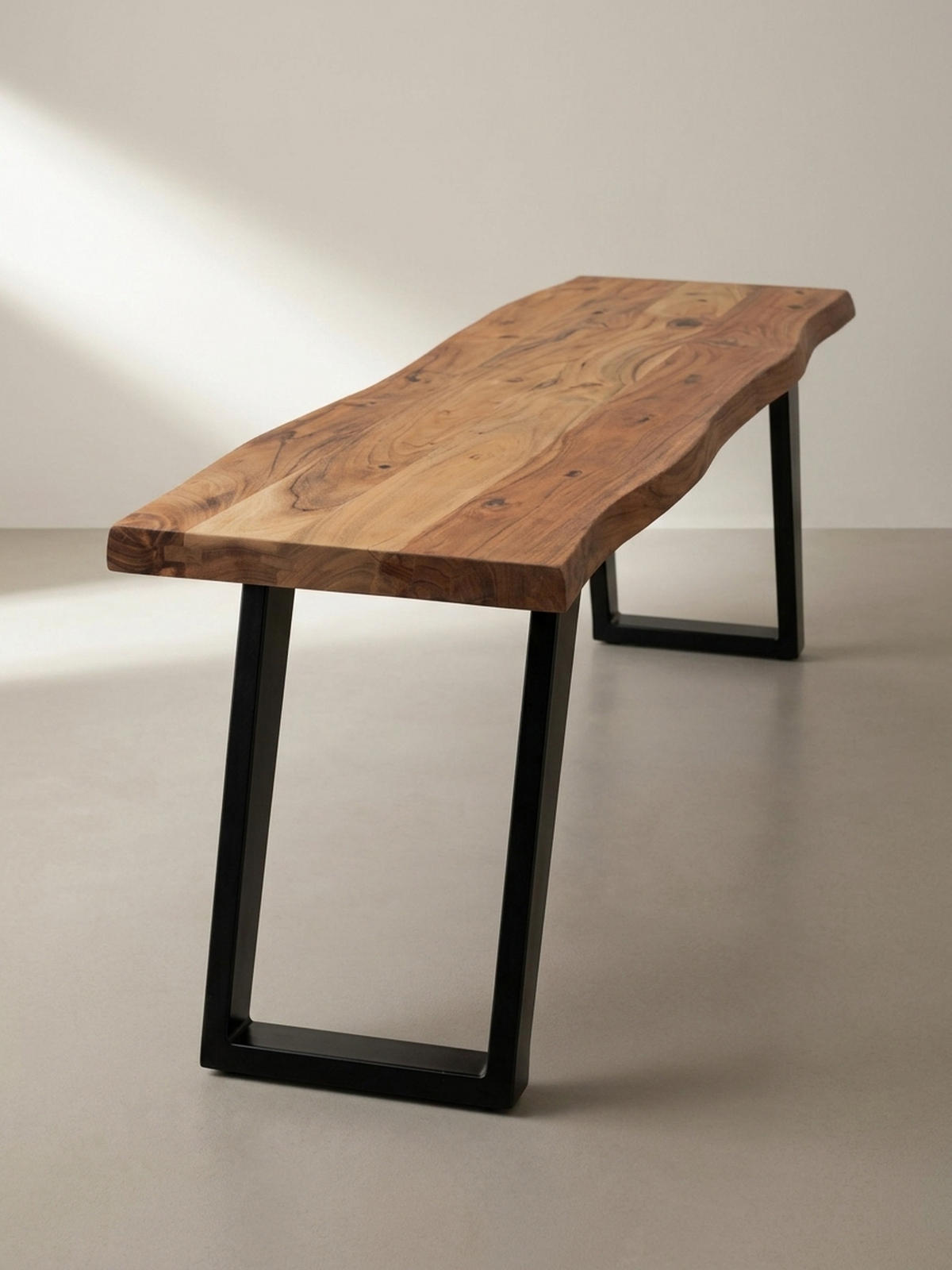 ESSZIMMERBANK Massivholz Metall Baumkante U-Beine, Akazie 160x40x46 cm - Schwarz/Braun, Holz/Metall (160/46/40cm) - KADIMA DESIGN