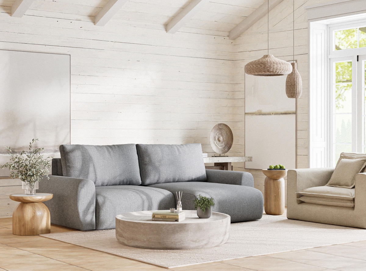 ECKSOFA MIT SCHLAFFUNKTION Numba Grau Webstoff - Schwarz/Grau, Holz/Holzwerkstoff (253/153cm) - Maison de Reve