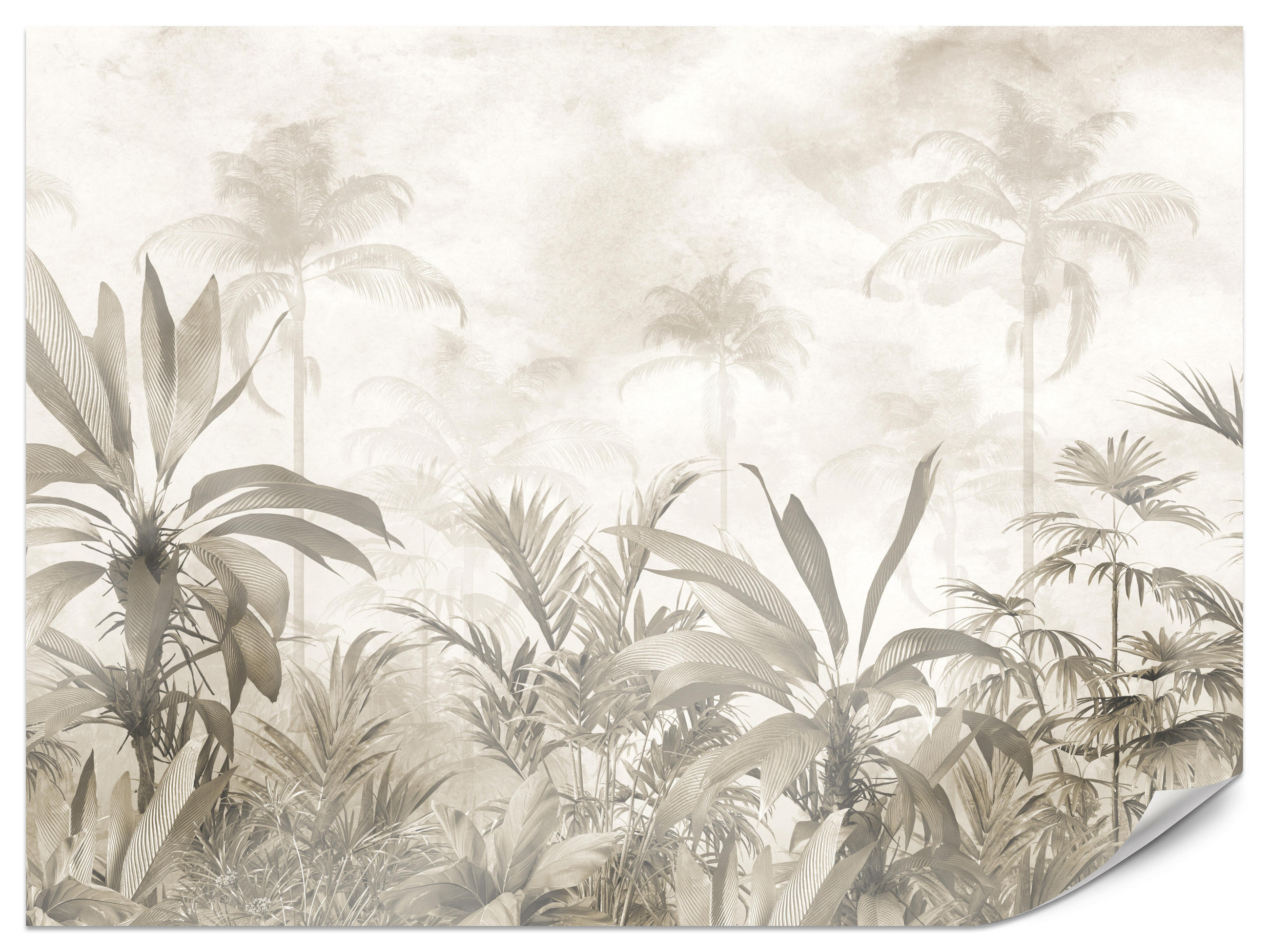 FOTOTAPETE für Wohnzimmer Vintage Tropischer Wald Palmen Blätter 300x210 - Beige/Grau, Papier (300/210cm) - Muralo