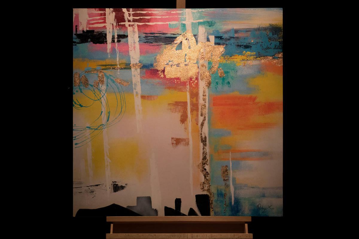ACRYLBILD HANDGEMALT 80/80 cm - Blau/Gelb, Holz/Textil (80/80cm) - KUNSTLOFT