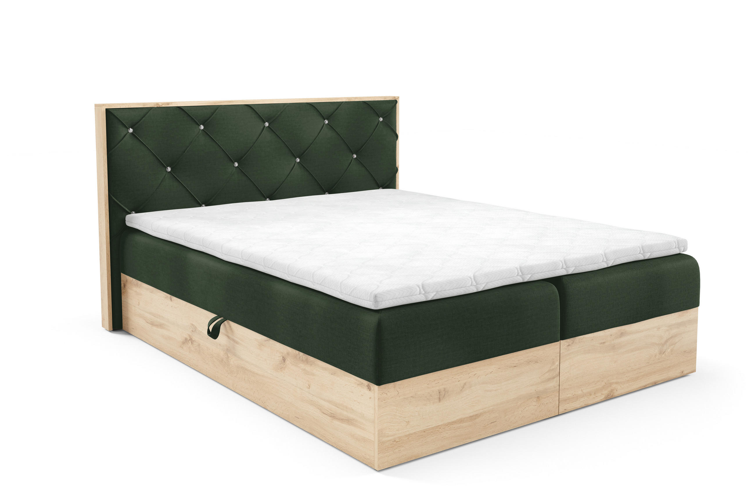 BOXBETT Holzoptik Sonoma Eiche mit Topper 120x200 cm Grün - Grün, Textil (120/200cm) - Home Collective