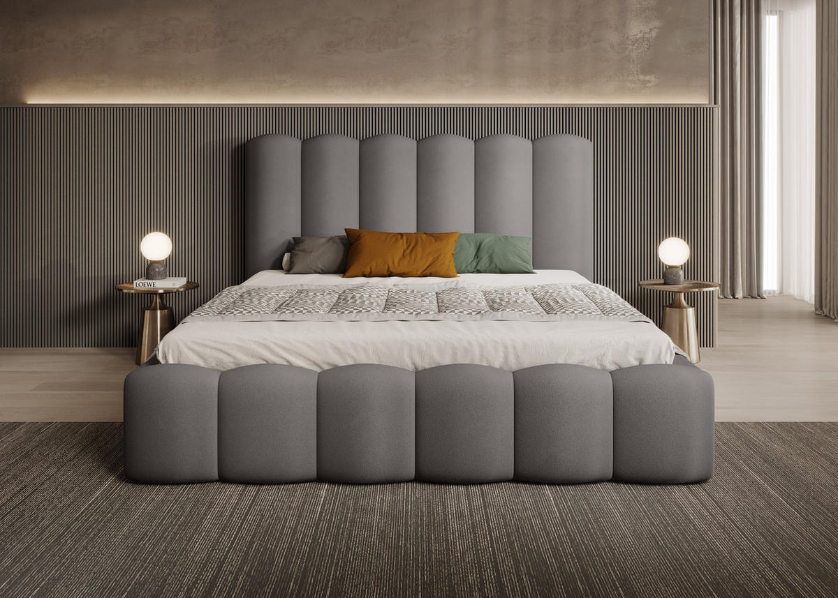 POLSTERBETT Polsterbett Mona V 140x200 cm – Komfortables Bett mit Stauraum & Dekorativem Design, Grau - Schwarz/Grau, Holzwerkstoff/Kunststoff (140/200cm) - DomoHome