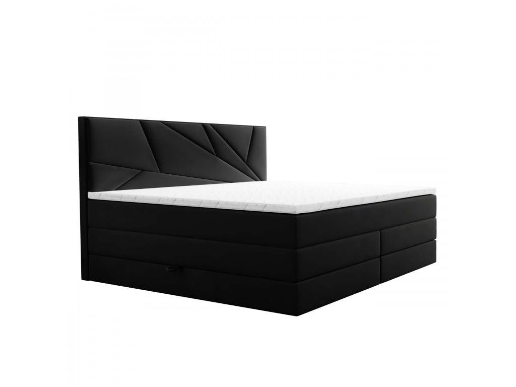 BOXSPRINGBETT VERDE LUX 180x200 cm, Bonell und Taschenmatratze, Topper 5 cm und Stauraum, Samtstoff, Schwarz - Schwarz, Holz/Kunststoff (180/200cm) - Trada