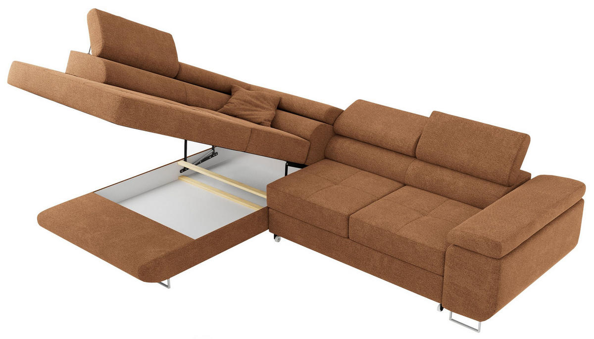 ROHOVÁ SEDAČKA GUSTAW L - Oranžová Strukturovaná látka - Levá Strana - pomerančová/stříbrná, kov/textil (275/205cm) - MKS