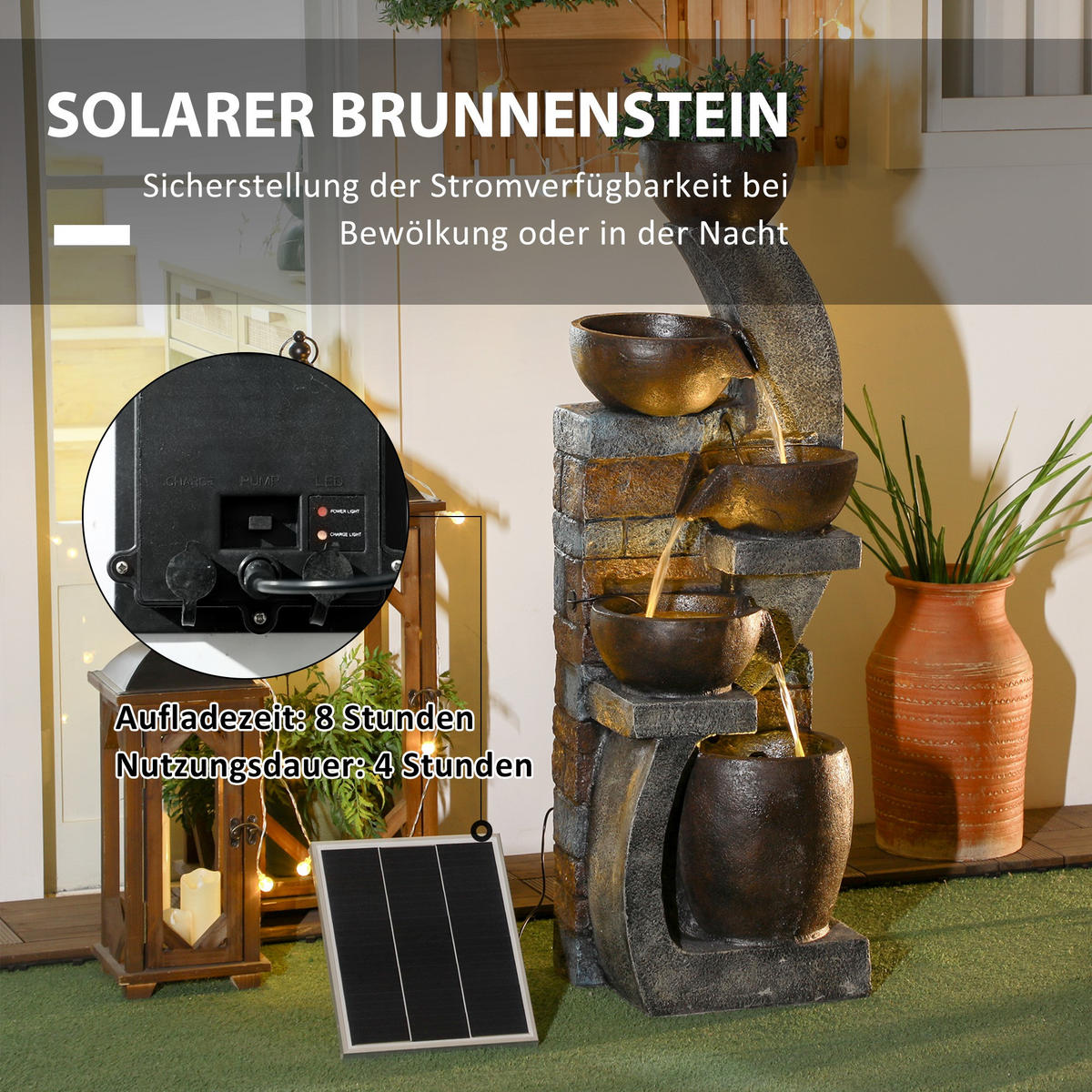 GARTENBRUNNEN, Kunstharz, Grau+Braun - Braun/Grau, Kunststoff (37/35/107cm) - Outsunny