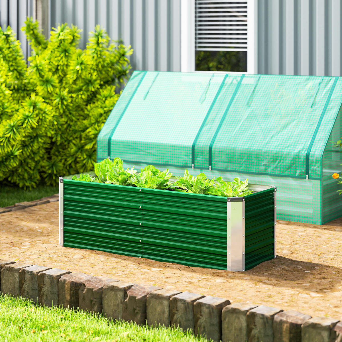HOCHBEET, Metall offener Boden, separate Pflanzbereiche, 125x47x44cm, Grün - Multicolor, Holzwerkstoff (125/44/47cm) - FORIOUS