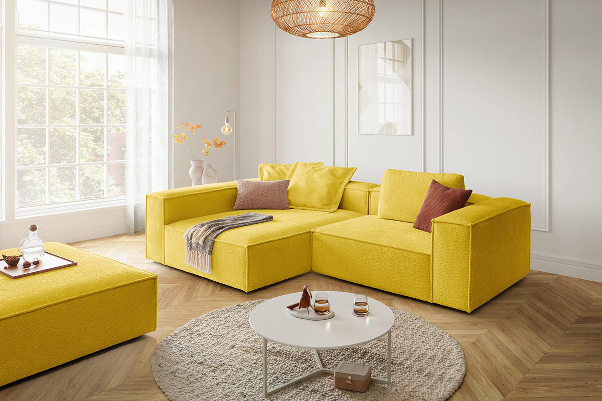 ECKSOFA CARMO Gelb Flachgewebe - Gelb/Schwarz, Kunststoff/Textil (306/191cm) - KAWOLA