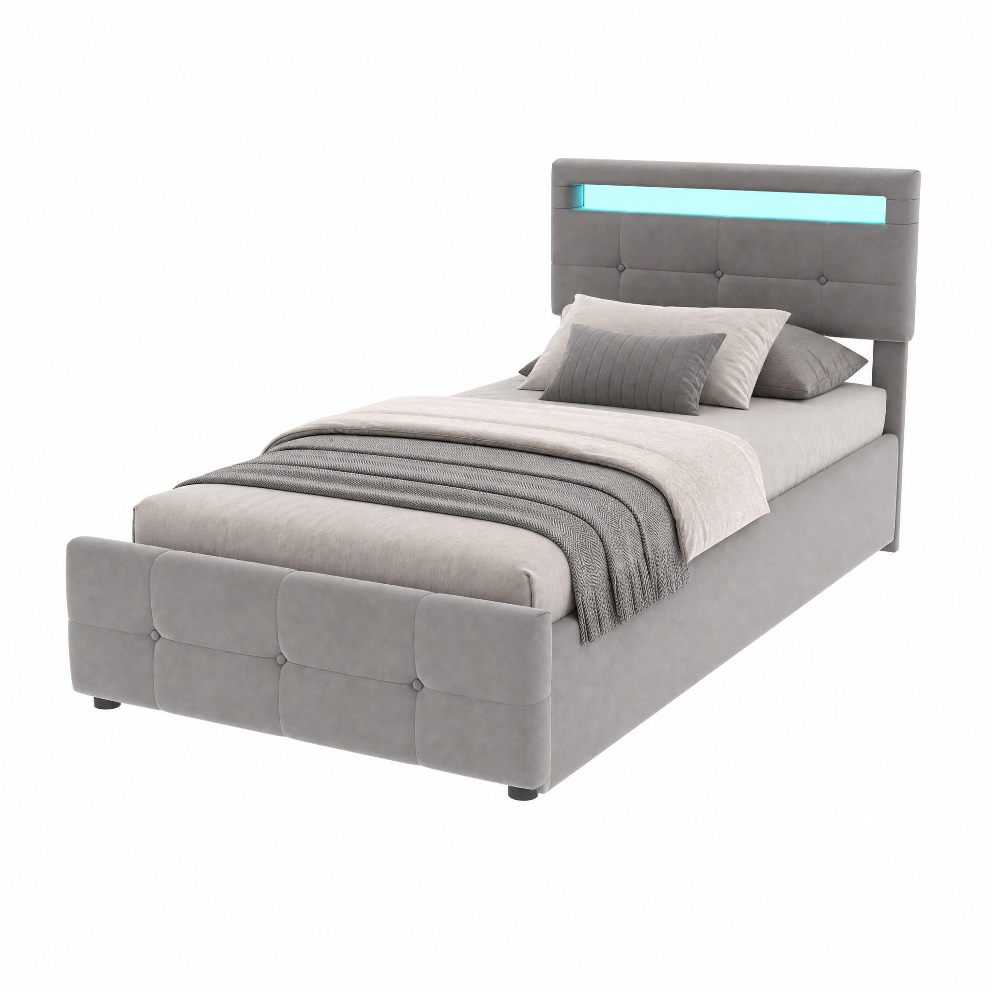 POLSTERBETT mit LED und Stauraum 90x200 cm Samt Grau - Grau, Metall (90/200cm) - Beauniv