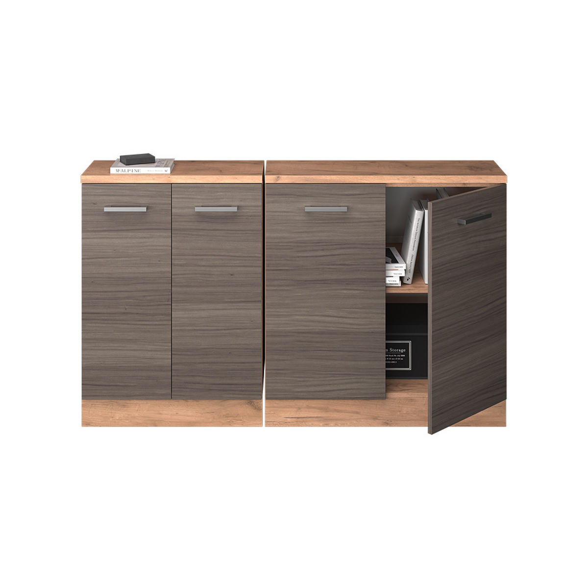 KUHINJSKI ORMAR ZA KOSINE KROVA R-Line Plemenita Siva 140 cm Set od 2 korpusa ormara, dubina 60 cm - hrast medunac/siva, drvni materijal (140/83.8/60cm) - Vicco