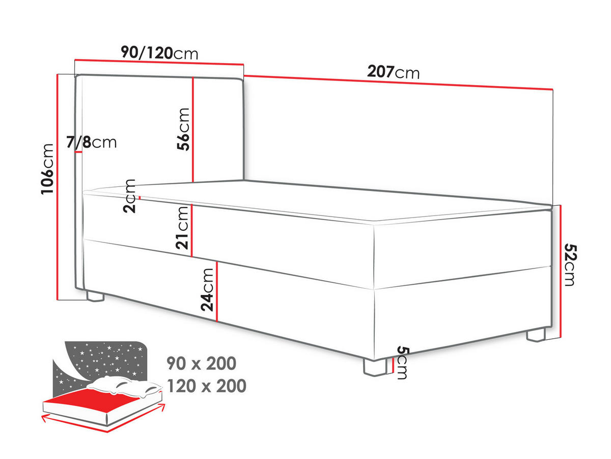 BOXBETT Viki - Silberfarben/Rosa, Holzwerkstoff/Kunststoff (120/200cm) - MIRJAN24