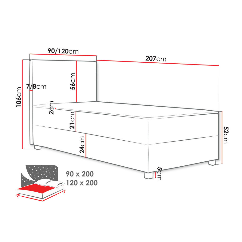 Thumbnail - Mirjan24 Boxbett, Grau, Textil, H3, Höhe ca. 21 cm, Rechteckig, 90x200 cm, Schlafzimmer, Betten, Boxspringbetten