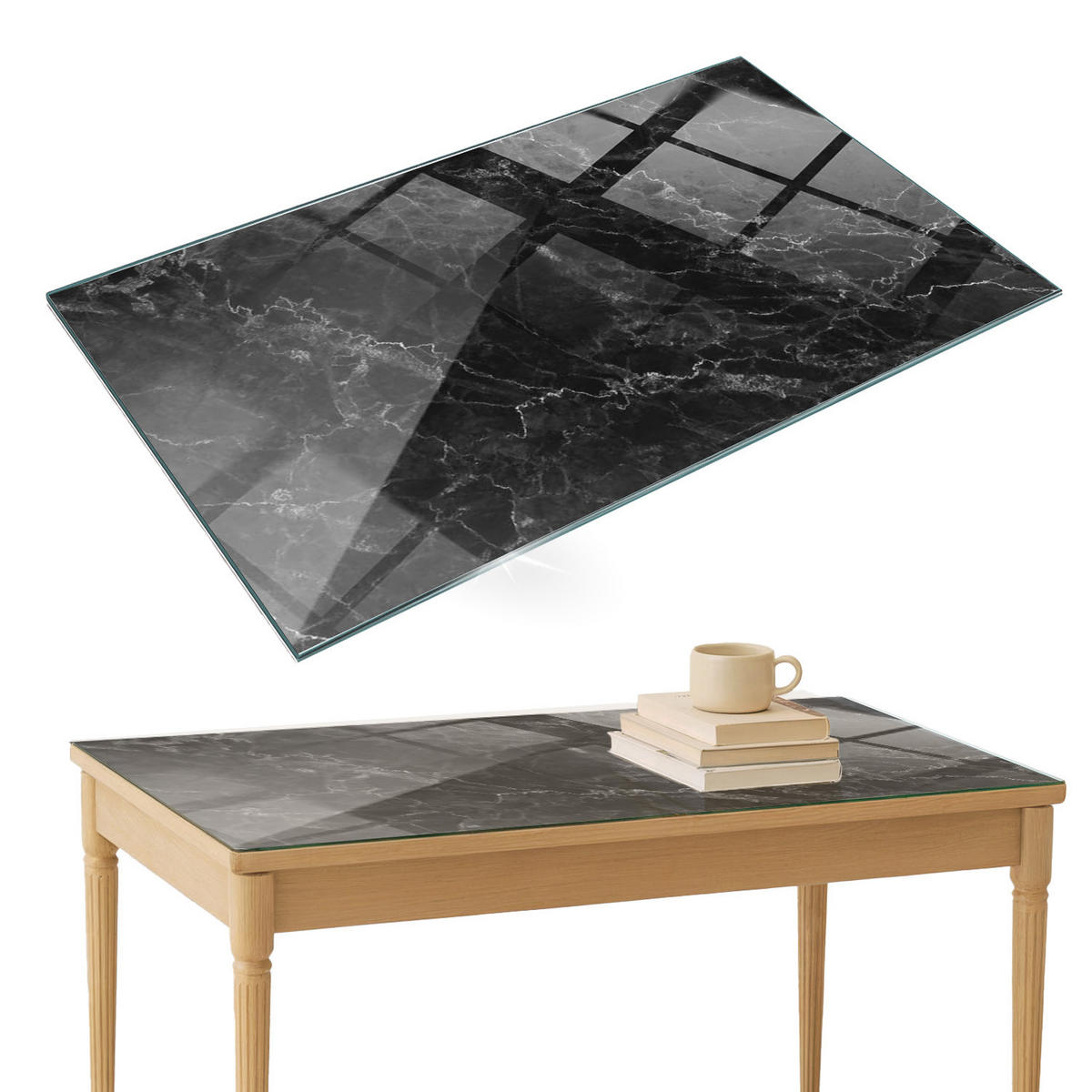 TISCHPLATTE 120x80 cm Marmormuster mit Adern - Schwarz, Glas (0.4/120/80cm) - TULUP