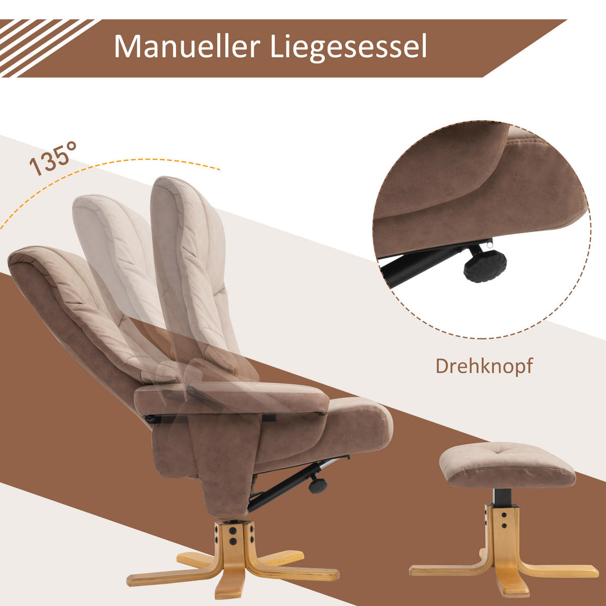RELAXSESSEL, Fernsehsessel, Braun - Braun, Kunststoff (82.5/109/78cm) - HOMCOM