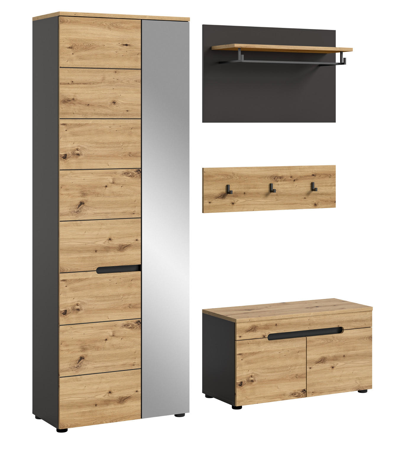 Inn.Furn Garderobe Eiche Artisan, Grau 160x190x37 cm