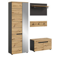 GARDEROBE Set 4-teilig Eiche Artisan und grau 160 cm, mit Soft-Close - Schwarz/Eiche Artisan, Glas/Holzwerkstoff (160/190/37cm) - Inn.Furn