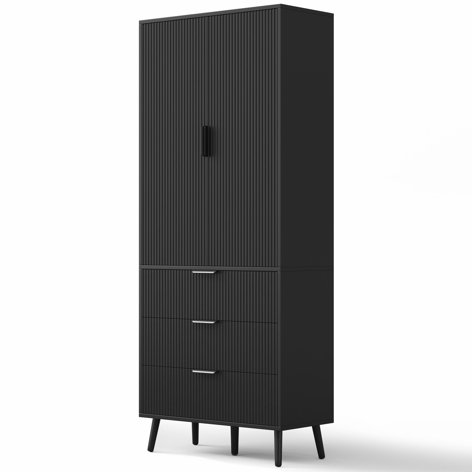 HIGHBOARD DE-38756 75/35/180 cm 2 Türen und 3 Schubladen Schwarz - Schwarz, Holzwerkstoff (75/180/35cm) - ComfortXL
