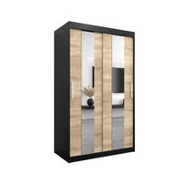 SCHWEBETÜRENSCHRANK 200/120/62 2-türig - Silberfarben/Schwarz, Holz/Kunststoff (120/200/62cm) - Abiks Möbel