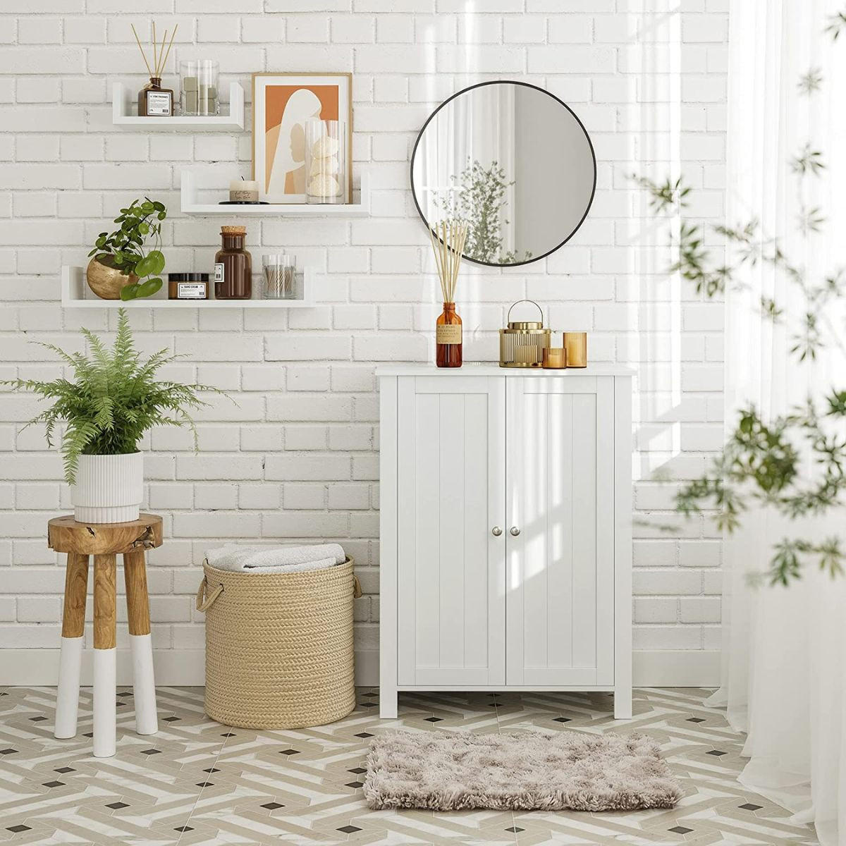 BADEZIMMERSCHRANK mit 2 Türen - L60 cm - Weiß, Holzwerkstoff (30/80/36cm) - Calicosy