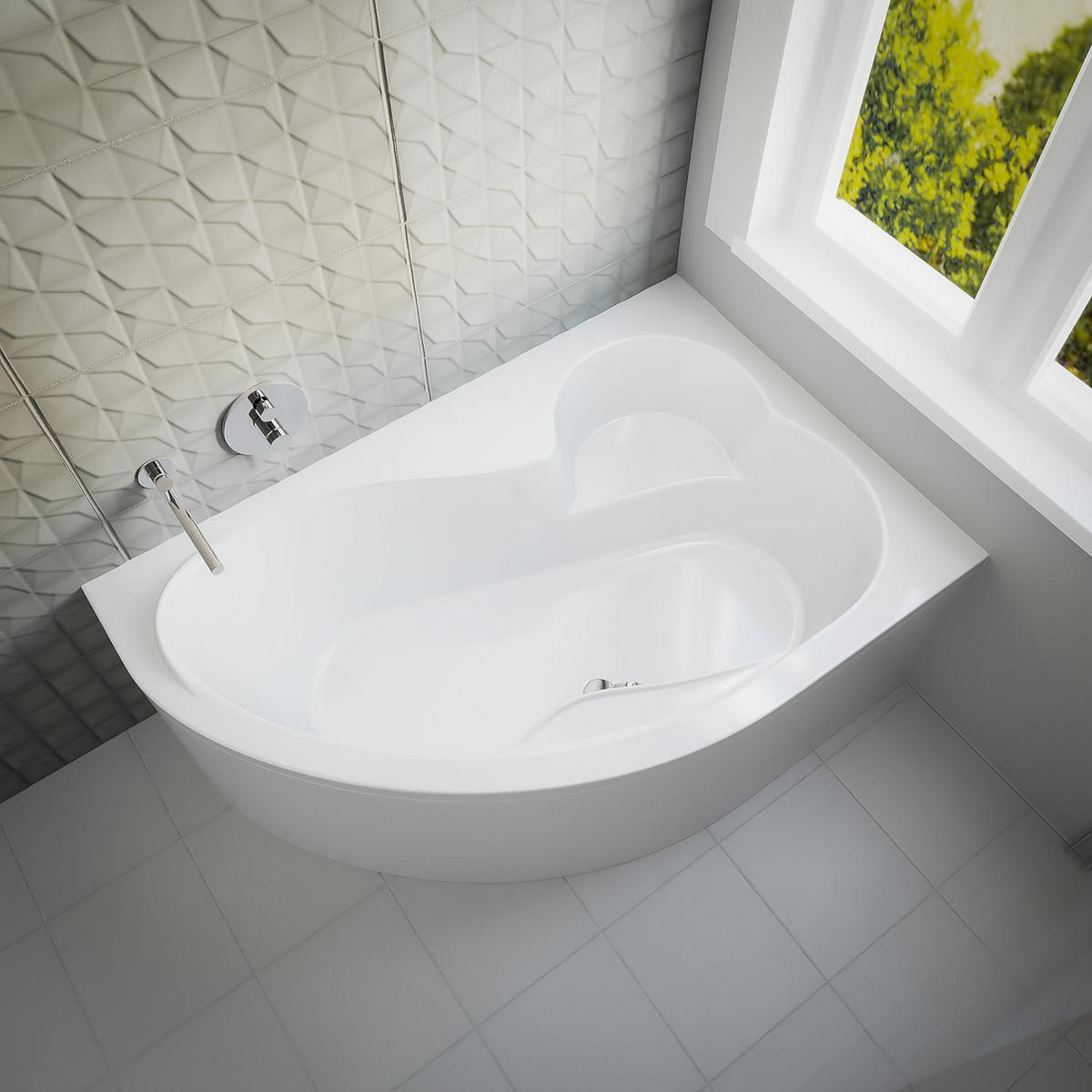 BADEWANNE Eckwanne MEGA 160/105 Links mit Schürze Ablauf Füße - Weiß, Kunststoff (105/60/160cm) - bad land