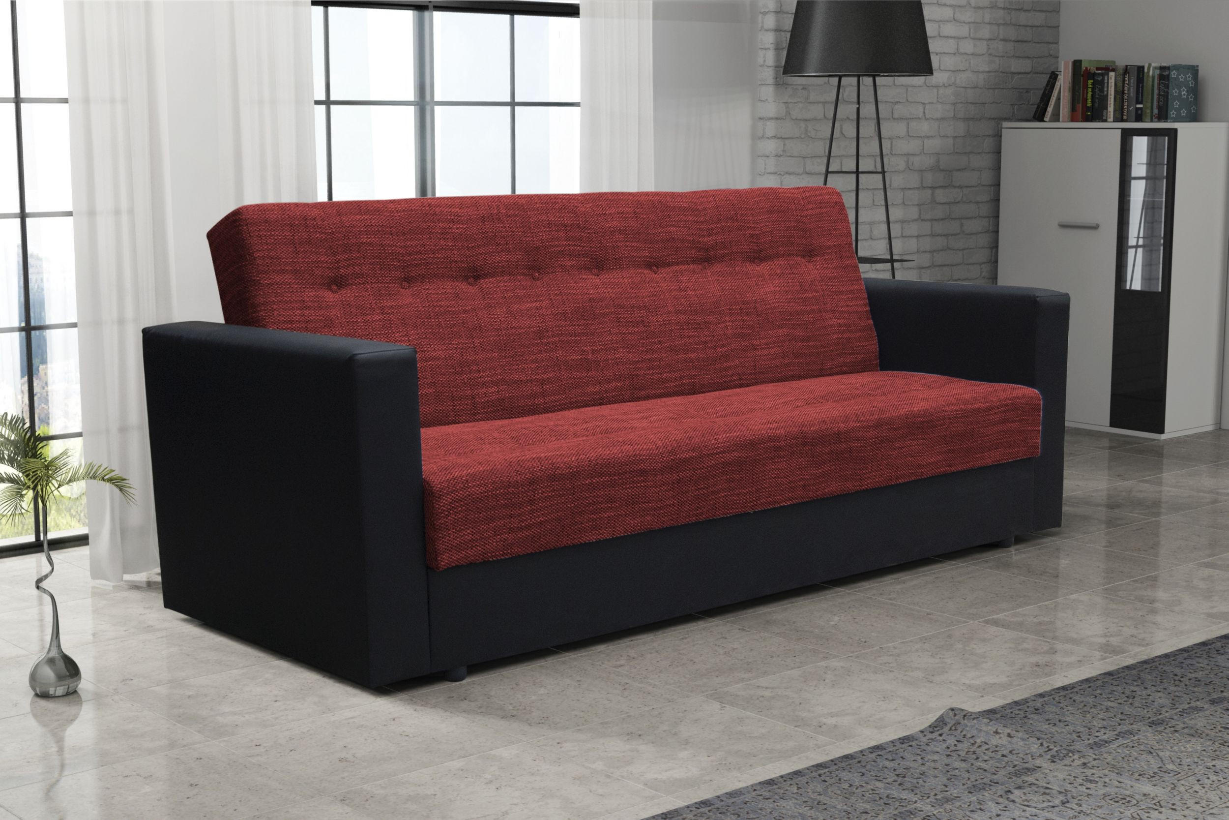 SOFA WIND mit Schlaffunktion SAWANA13+DOLARO8 mit Stauraum - Rot, Textil (87/95/216cm) - Bedante