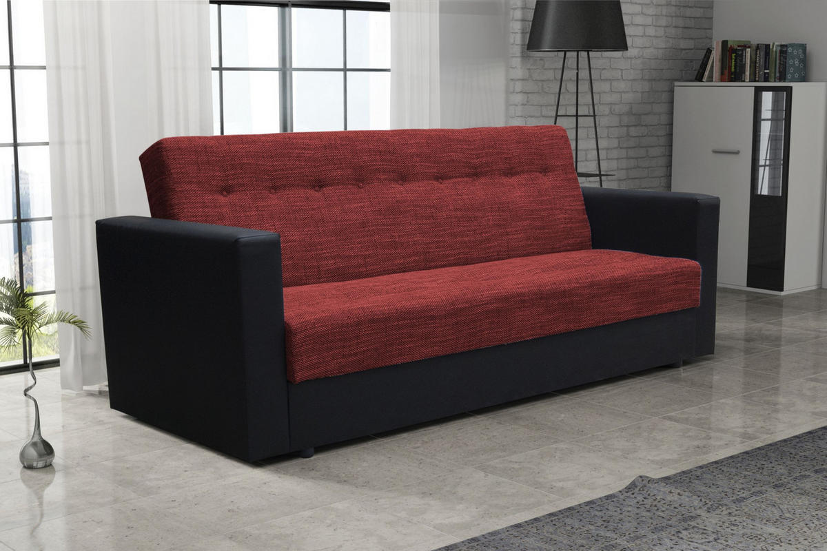 SOFA WIND mit Schlaffunktion SAWANA13+DOLARO8 mit Stauraum - Rot, Textil (87/95/216cm) - Bedante