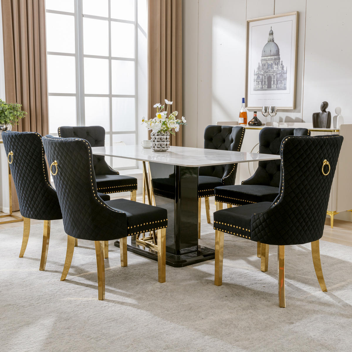 WOHNZIMMER STÜHLE mit Zugringen, Nagelkopfbesatz und Samtbezug Schwarz/Gold - Schwarz, Textil (51/95/65.5cm) - EVRYAE