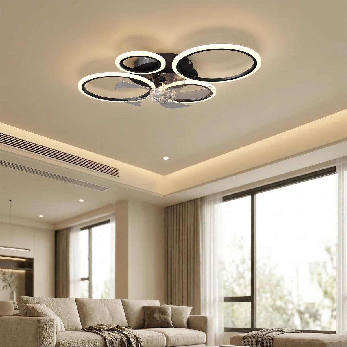 DECKENVENTILATOR-MIT-LICHT Stahl Kunststoff Schwarz - Schwarz, Metall (77/55/13.5cm) - HOMCOM