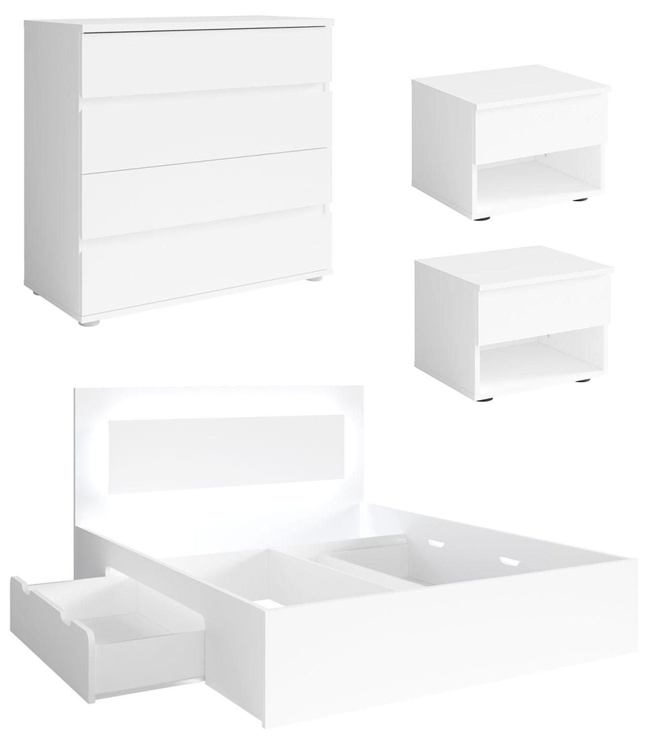 SCHLAFZIMMER-SET Fino mit Lattenrahmen weiß 4-teilig - Weiß, Holz/Holzwerkstoff (140/200cm) - Feldmann-Wohnen
