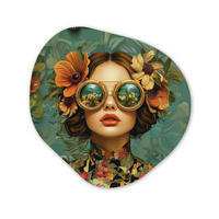 WANDBILD Frau - Blumen - Schmetterlinge - Natur - Vintage Wandbild 60x60 cm - Petrol, Kunststoff (60/60cm) - MuchoWow