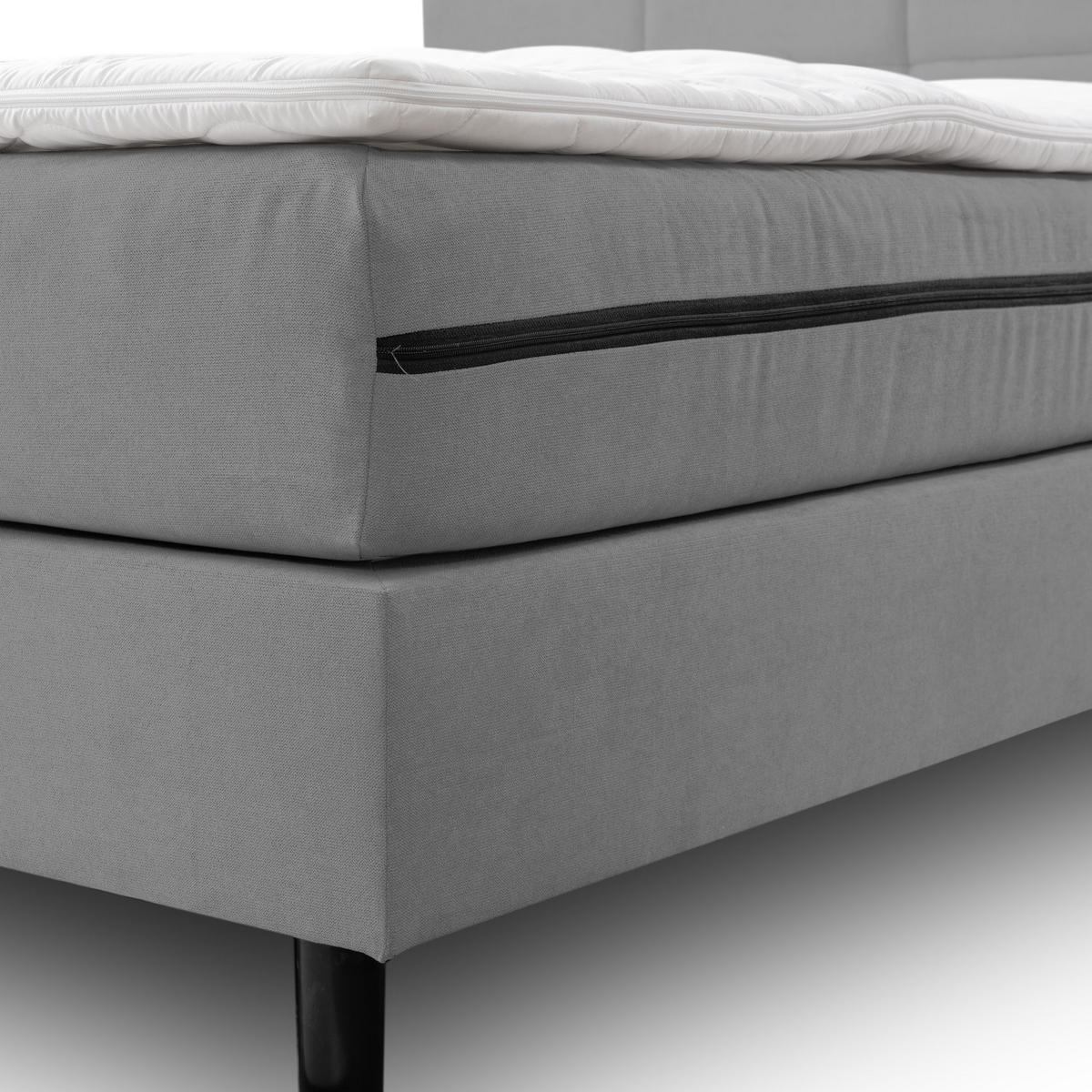 BOXSPRINGBETT Paris, Polsterbett Maße: 140x200 cm, Farbe: Grau, Velourstoff, Doppelbett mit Bonell-Matratze H3 inkl. Topper - Grau, Holz/Kunststoff (140/200cm) - VENASI MÖBEL