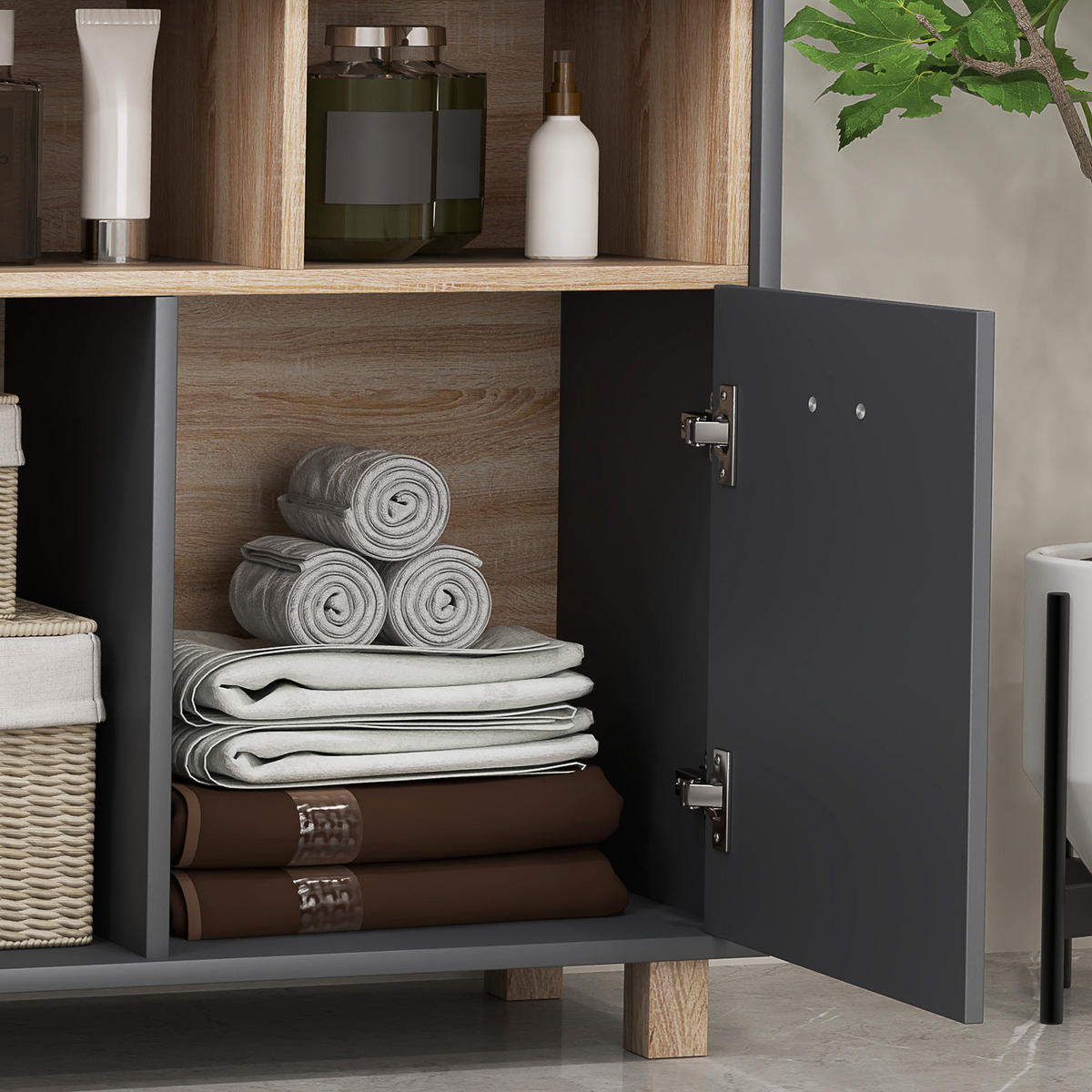 MIDISCHRANK DE-12440 80/35/70 cm Grau / Naturholz - Grau, Holzwerkstoff (35/70/80cm) - ComfortXL