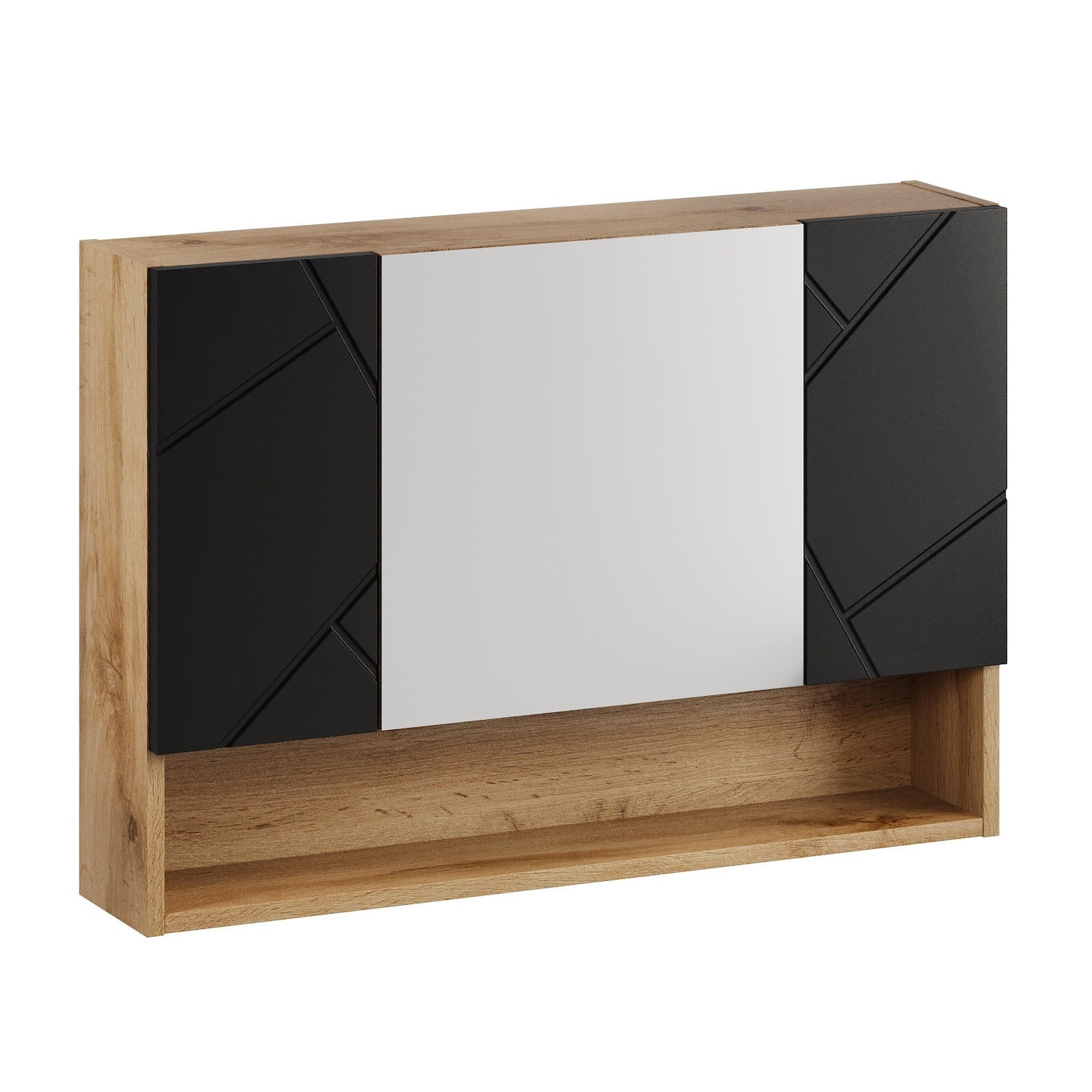 SPIEGELSCHRANK Manello 3 Türen Eiche mit Matt Schwarz - 80 x 17 x 60 cm - Eichefarben/Schwarz, Holz (80/60/17cm) - Badplaats