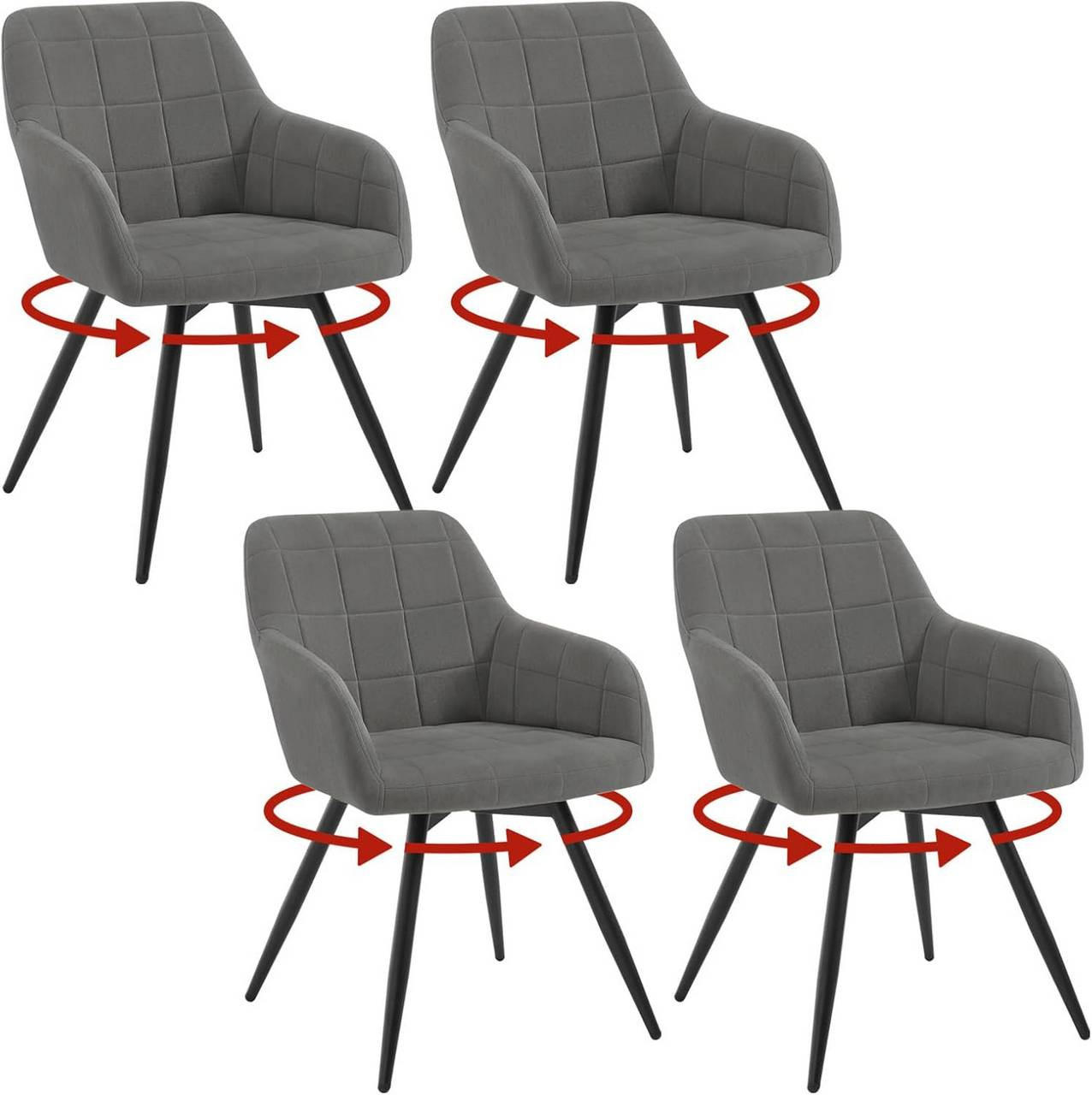 ESSZIMMERSTUHL 4er Set, drehbar, Samt, Dunkelgrau - Dunkelgrau/Schwarz, Textil/Metall (57/78/63cm) - Woltu