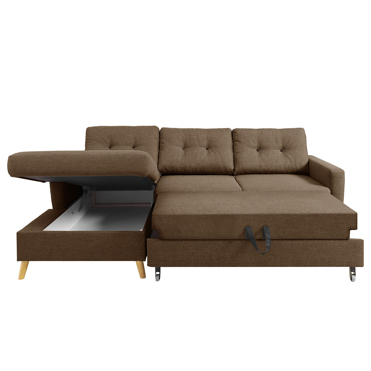 ECKSOFA mit Longchair - Hellbraun, Holz/Textil (233/148cm) - home24