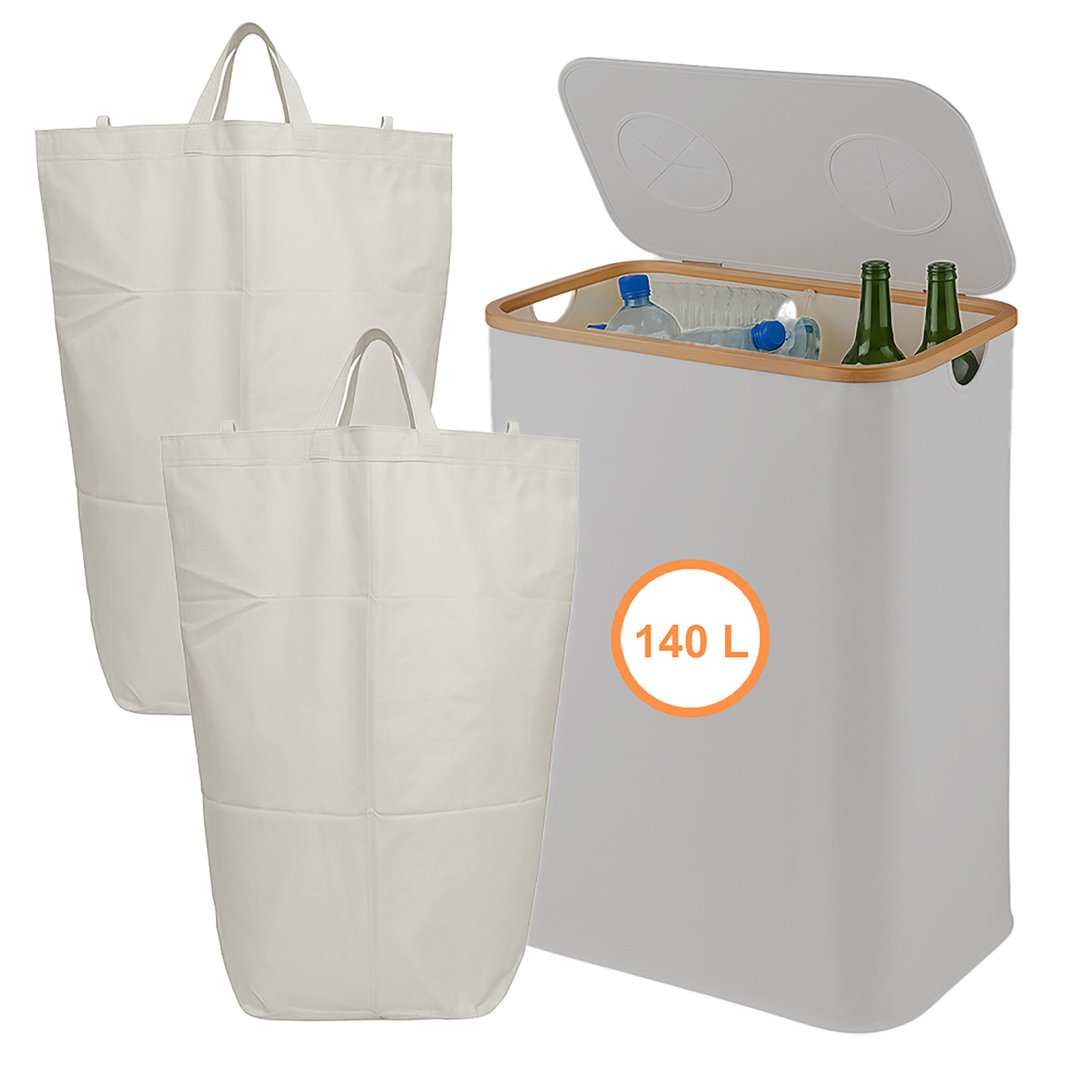 PFANDFLASCHEN-SAMMELBEHÄLTER - Beige, Holz/Kunststoff (57/68.5/37cm) - Relaxdays