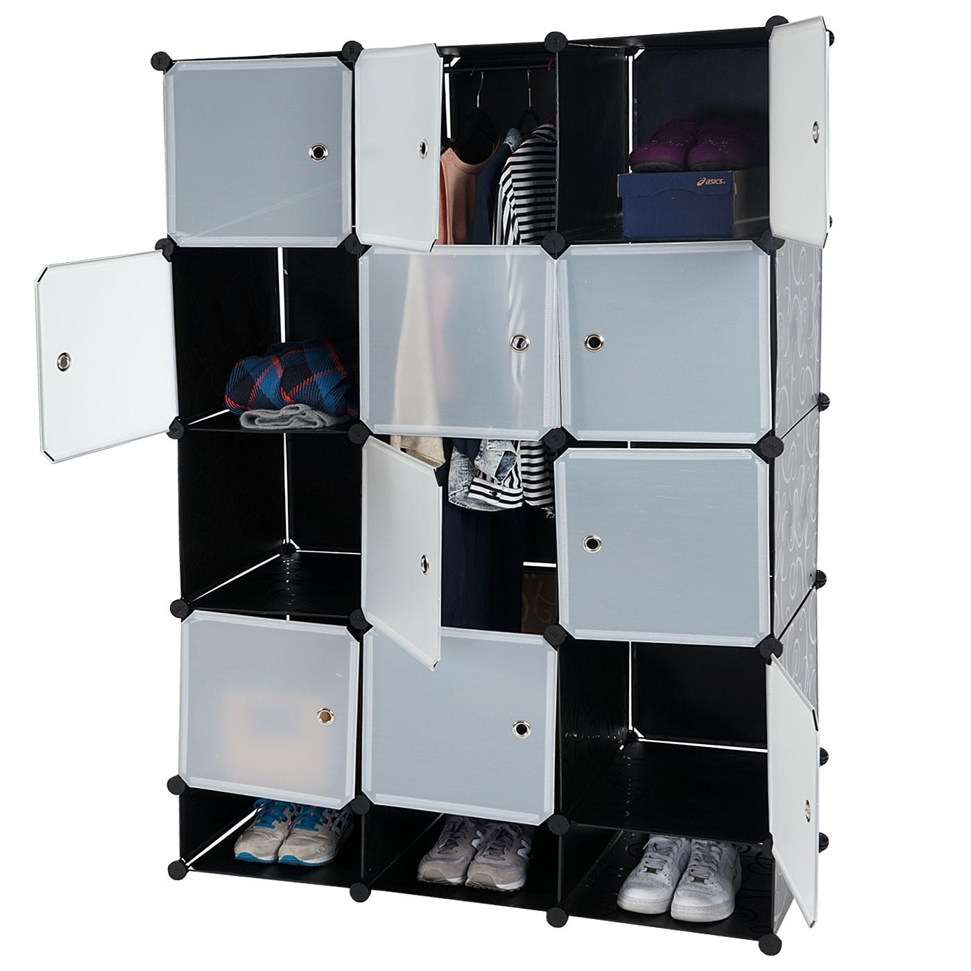 REGALSYSTEM 8 BOXEN Schwarz, Reinweiß - Schwarz/Weiß, Kunststoff (37/37/47cm) - MCW