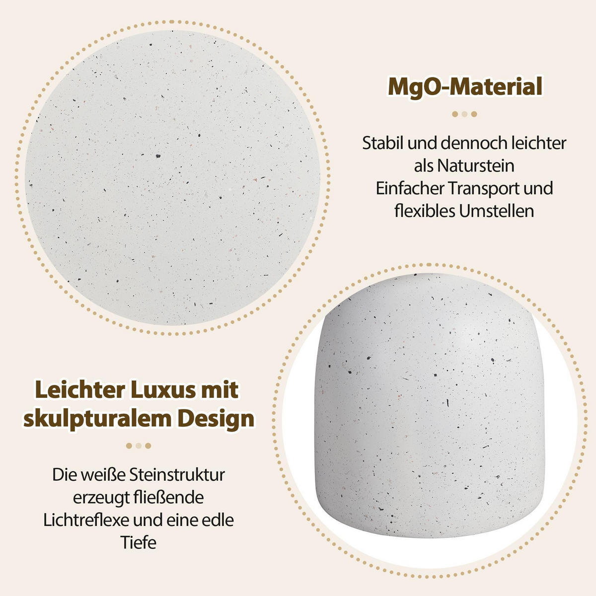 BEISTELLTISCH in Terrazzo Weiß,aus MgO - Weiß, Naturmaterialien (45/45/52.5cm) - KOMHTOM