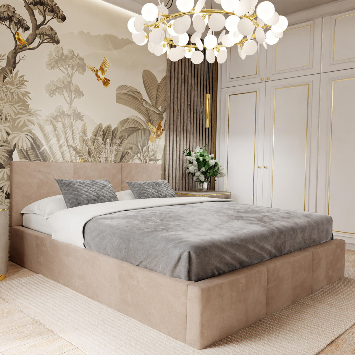 POLSTERBETT mit Stauraum Beige 180x200cm Kopfteil 88cm - Beige, Holzwerkstoff/Textil (180/200cm) - Muralo