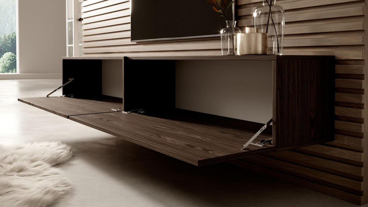 TV stolík Bisira orech 200/30/32 cm - tmavohnedá, kompozitné drevo (200/30/31.6cm) - Selsey