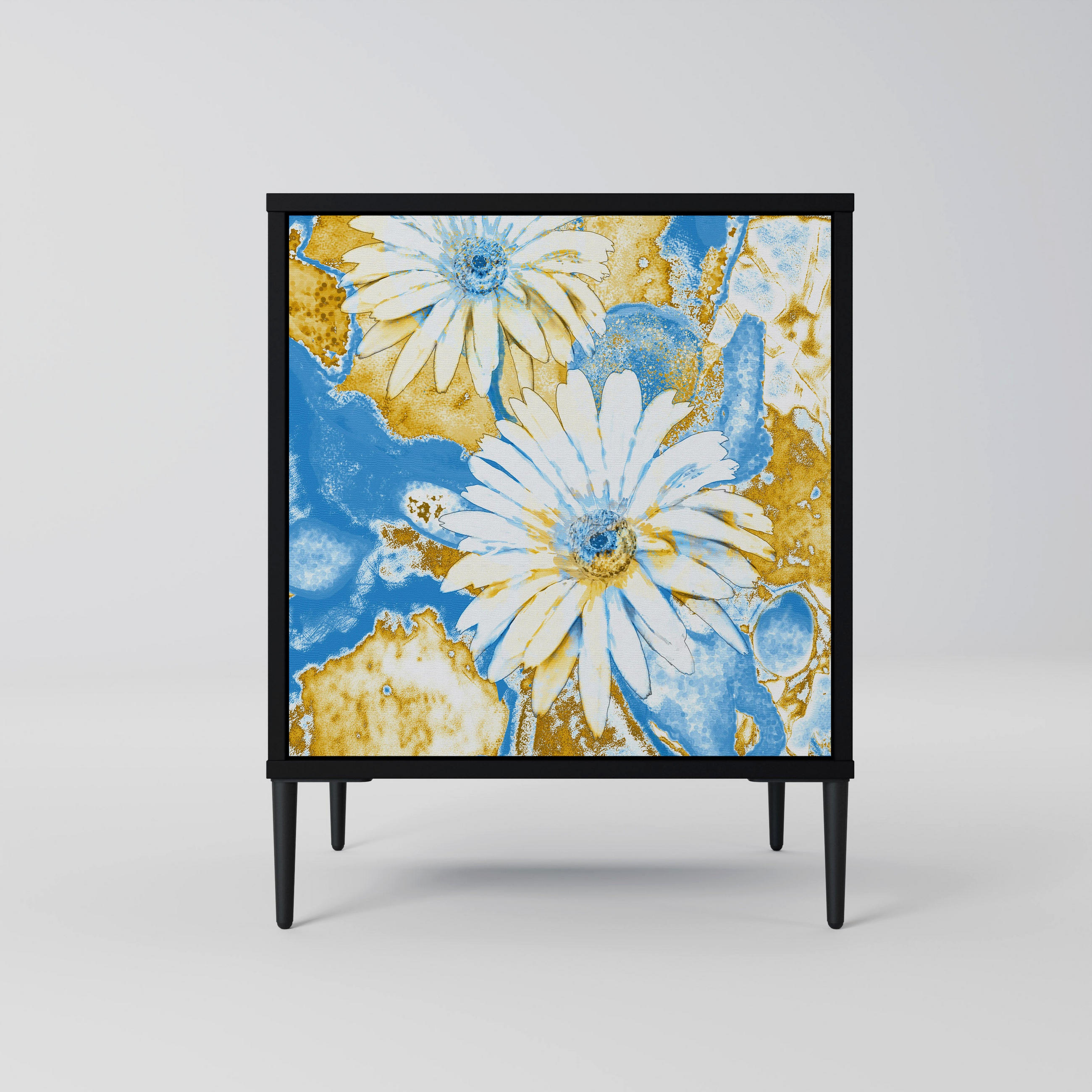 SIDEBOARD DAISY LUXE, Schwarz, 57,5x42x72,5 cm, Schwarze Metallfüße - Multicolor/Schwarz, Holzwerkstoff/Metall (57.5/72.5/42cm) - SpaceRebels