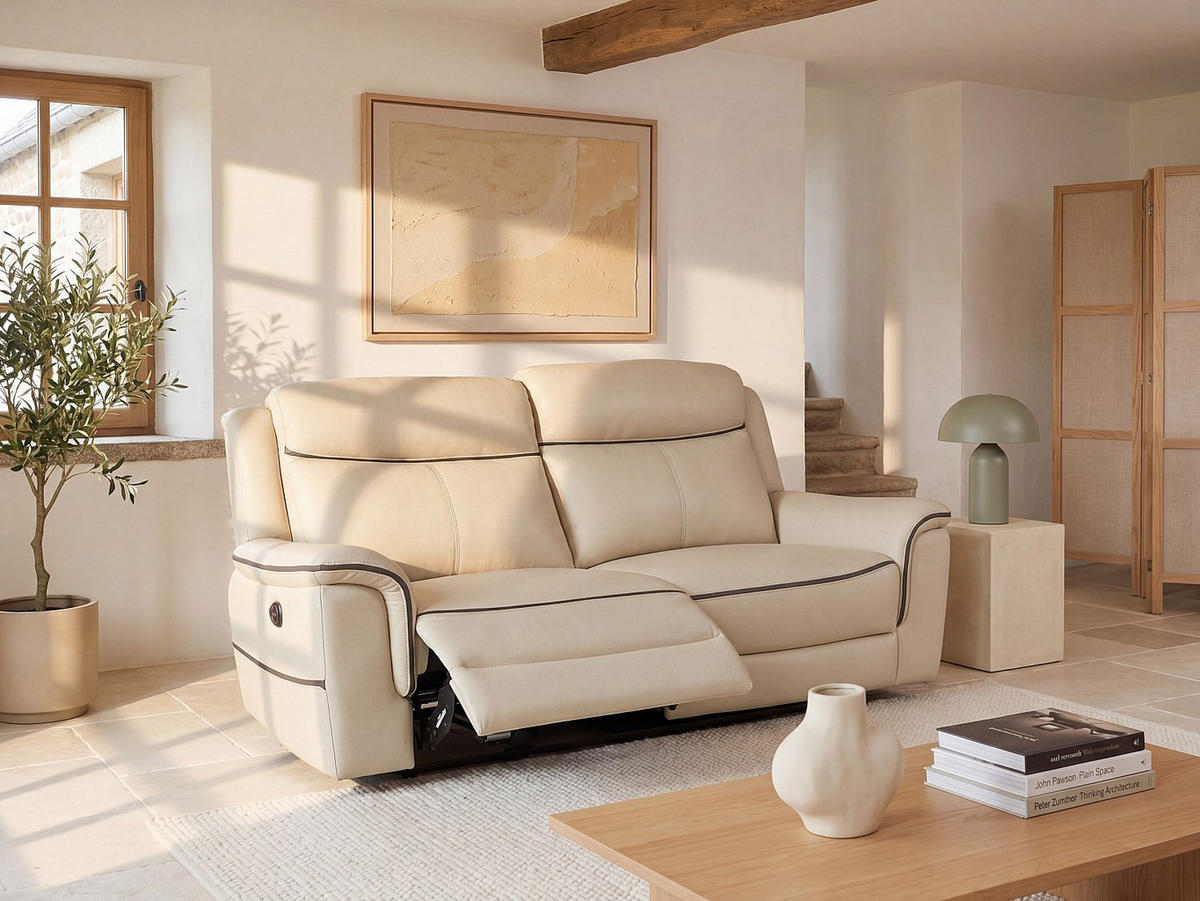RELAXSOFA - 2 Personen - leder - schwarz, weiß Angelique - Schwarz/Weiß, Leder (158/92/97cm) - Vente-Unique
