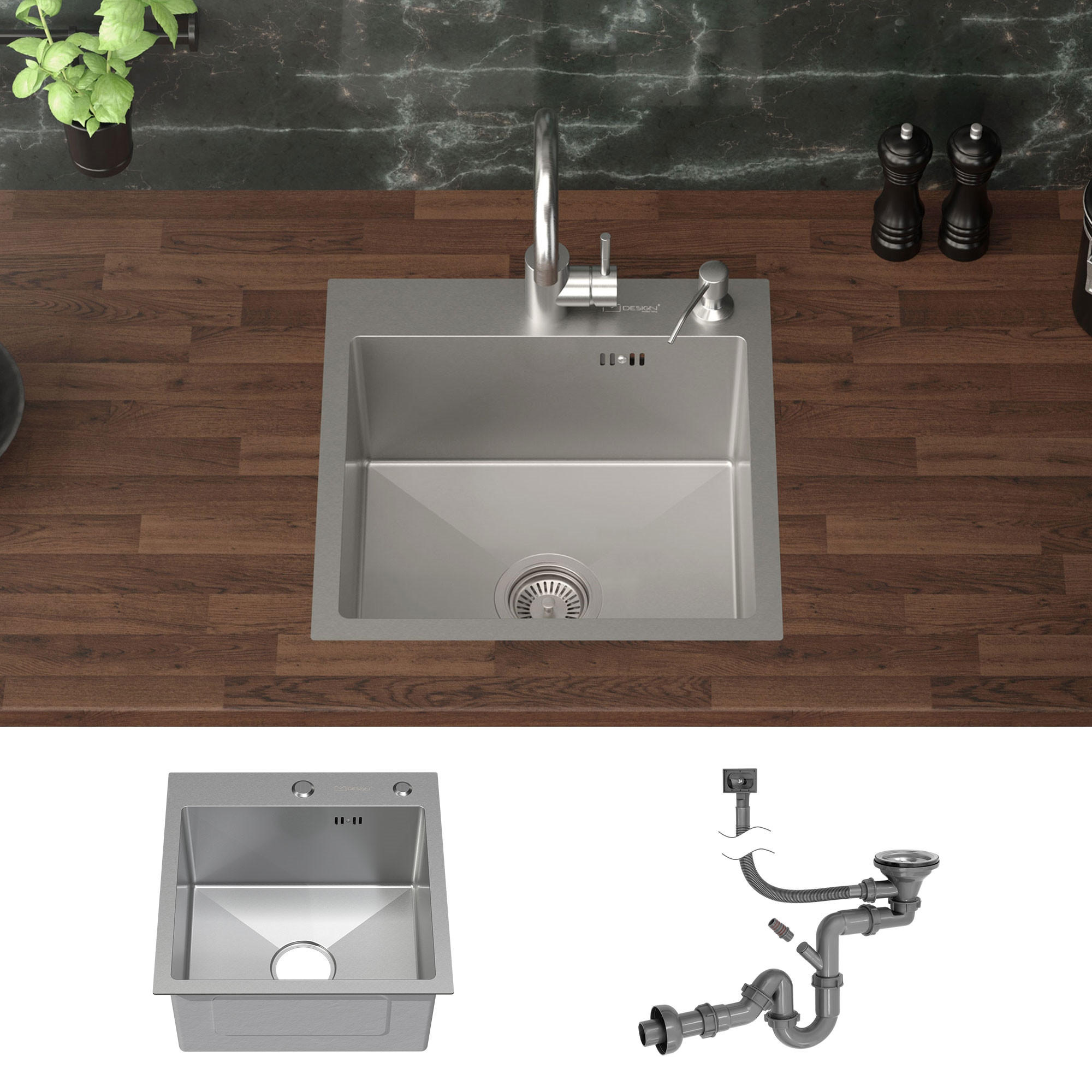 SPÜLBECKEN Edelstahl 45/45cm - Silberfarben, Metall (45/20/45cm) - ML-DESIGN