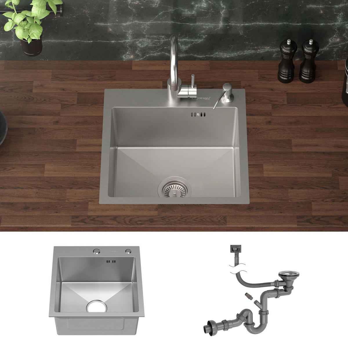 SPÜLBECKEN Edelstahl 45/45cm - Silberfarben, Metall (45/20/45cm) - ML-DESIGN