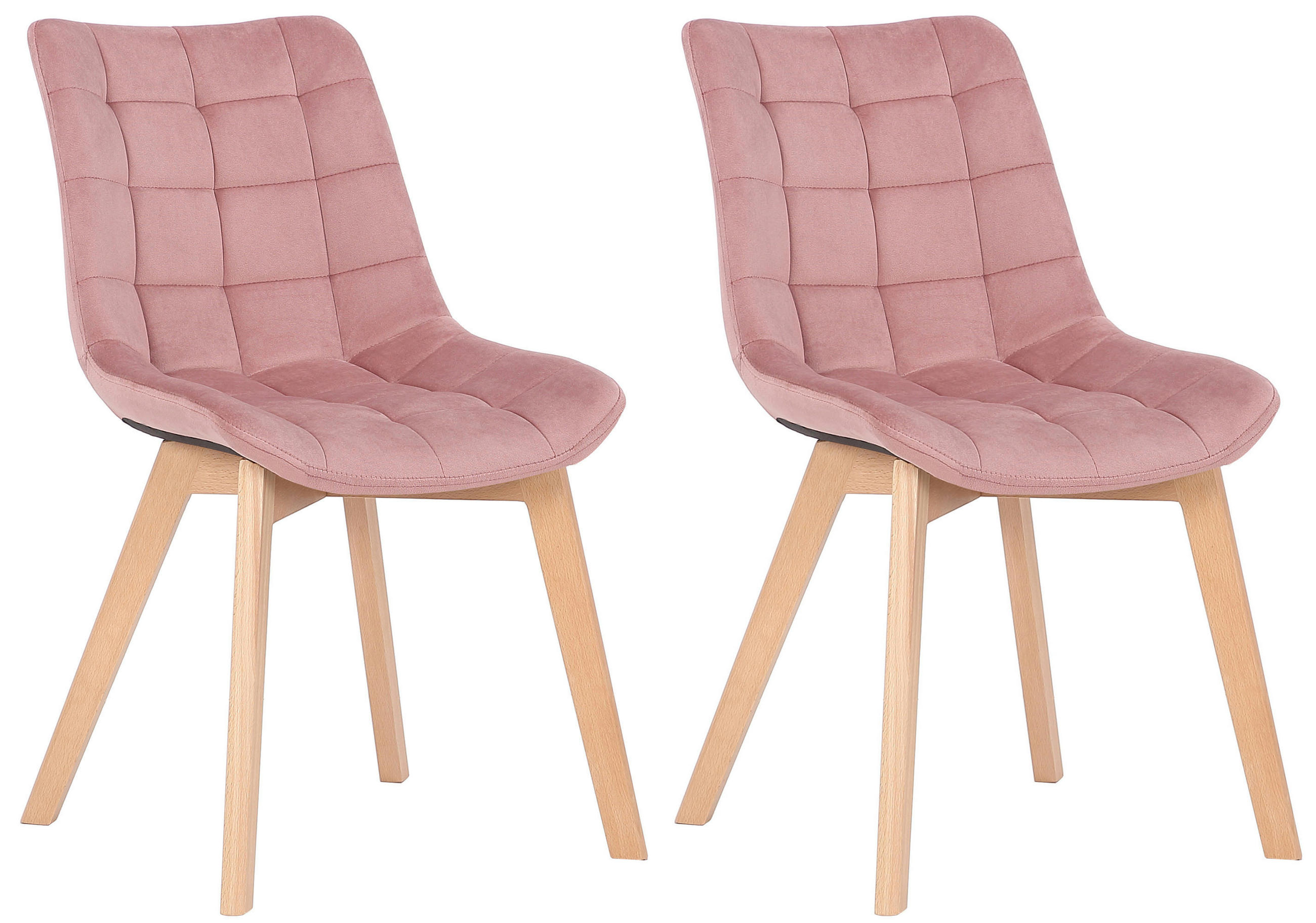 STUHL 2er Set Samt Pink - Pink/Eukalyptusholzfarben, Holz/Textil (46/82/61cm) - CLP