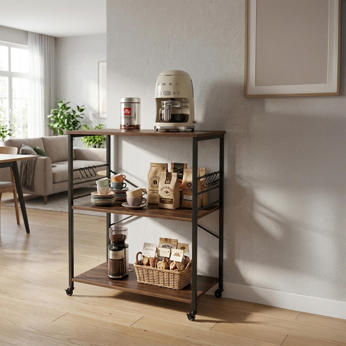 VOZIČEK za postrežbo - večbarvno, kovina/leseni material (80/89/40cm) - Relaxdays